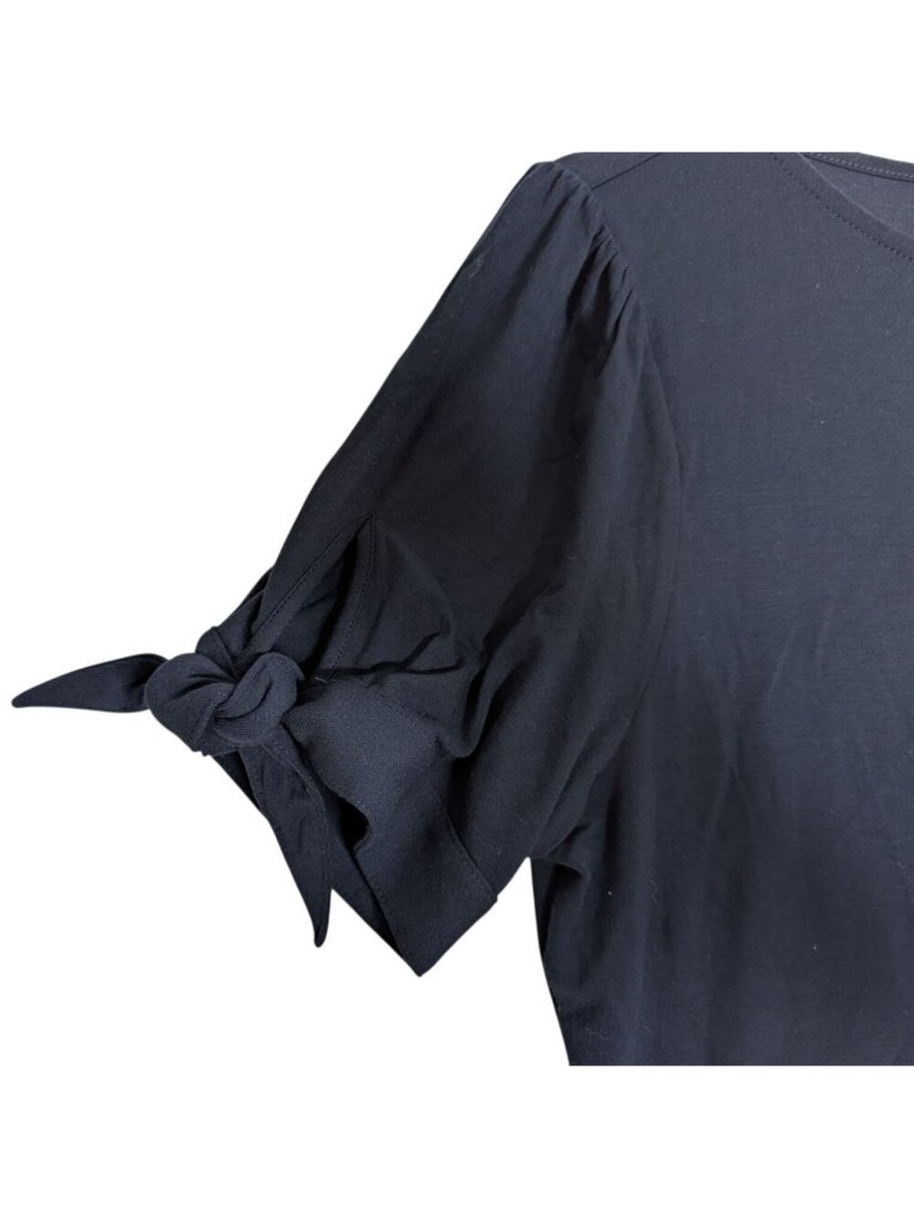 Lauren Ralph Lauren Navy Tie Knot-Sleeve Sz M Top Puff Sleeves Nautical - Picture 5 of 10
